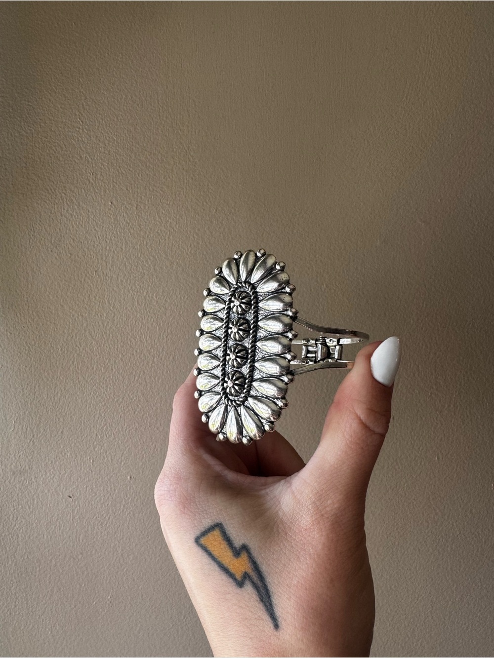 Silver Floral Oval Statement Bracelet